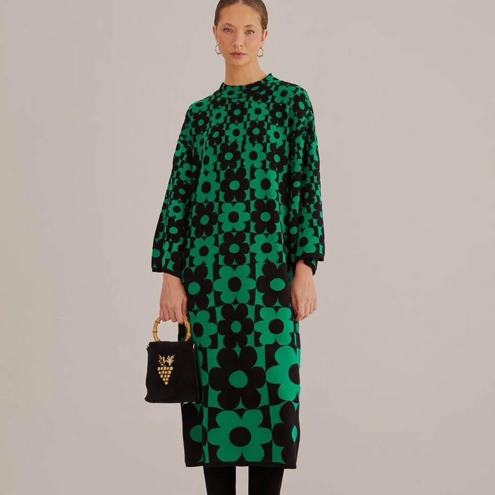 FARM Rio Green Lovedaisy Floral Knit Dress